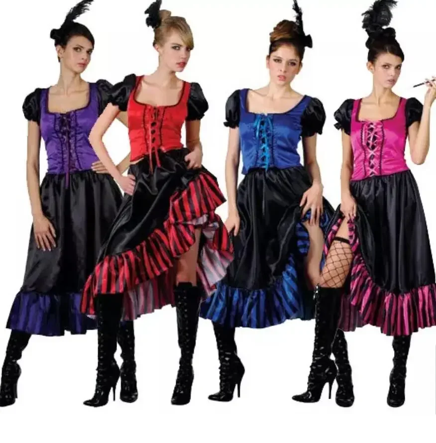

DROP SHIP Saloon Girl Red Can Can Fancy Dress Saloon Show Girl Costume Burlesque Wild West Outfit 4 colors Cow girl Cosplay