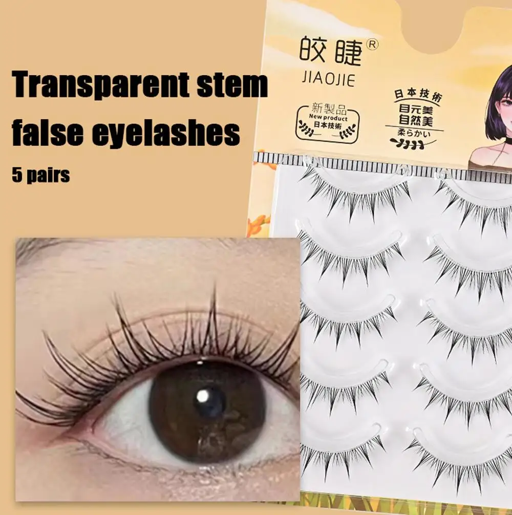 

5 Pairs False Eyelashes Clear Stem Cross Lash Long Soft Hair Lash Extension Eye Makeup Supplies Reusable Cosmetics Lash Cluster