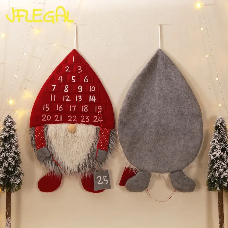 

JFLEGAL Christmas Advent Calendar Red Gray Bearded Forester Calendar Decor Christmas Countdown Door Hanging Kalender Navidad