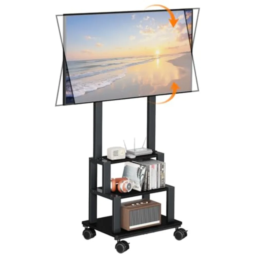 

Rolling TV Stand for 23-60 Inch LCD LED Flat/Curved Screen TVs with 3 Tiered Step Storage Portable Mobile Cart with Wheels Tilt