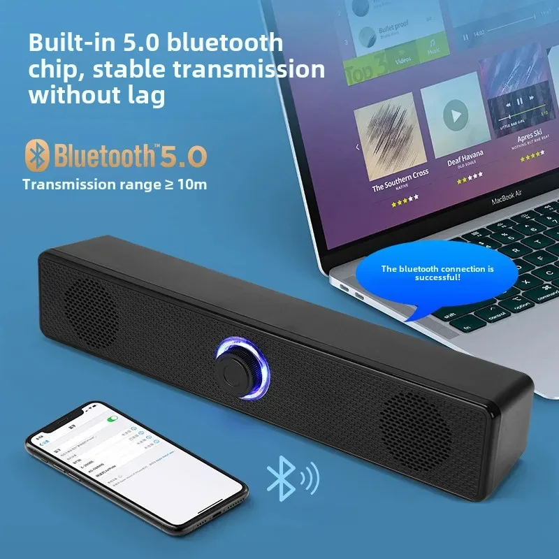 Long Bar Bluetooth Speaker Wired Laptop Mobile Phone Sound Box Bass Dominance USB Button Control Compact Size Plastic Body