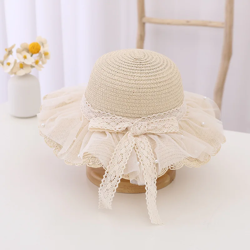 Benutzerdefinierte Kinder Strohhut Sommer Kinder Spitze Bowknot Hut koreanischen Stil Prinzessin faltbare breite Krempe Strand Hut