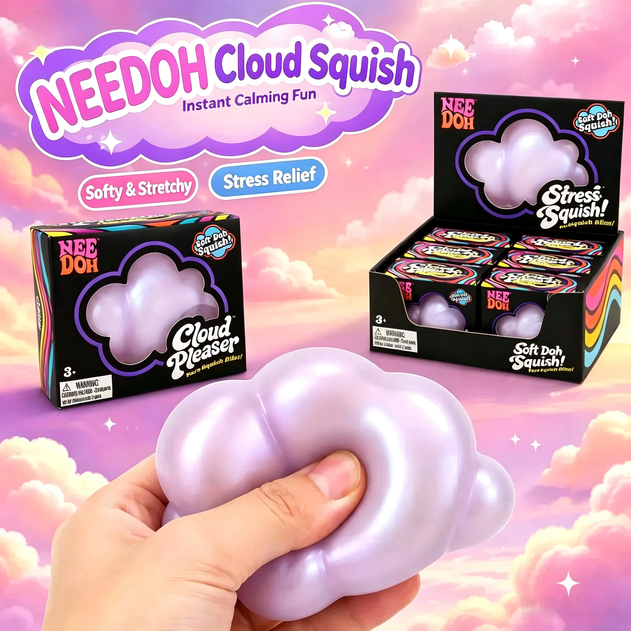 Needoh Cloud Pleaser Iridescent Pearl Cloud Squishy Fidget Toy Fast Rebound Stress Squeeze Ball For ADHD Adult ASMR Sensory Gift