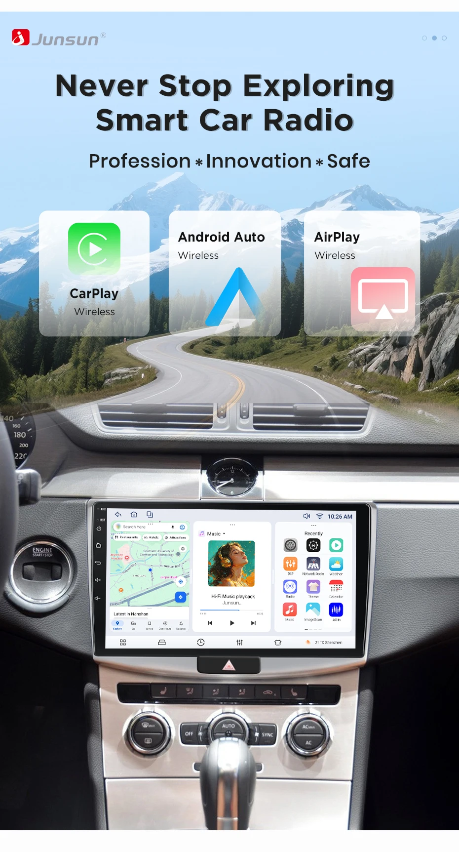 Junsun Wireless CarPlay Android Auto Autoradio für Volkswagen Passat B6 B7 CC 2010-2015 Intelligente Systeme DSP SWC RDS GPS FM – Detail 5