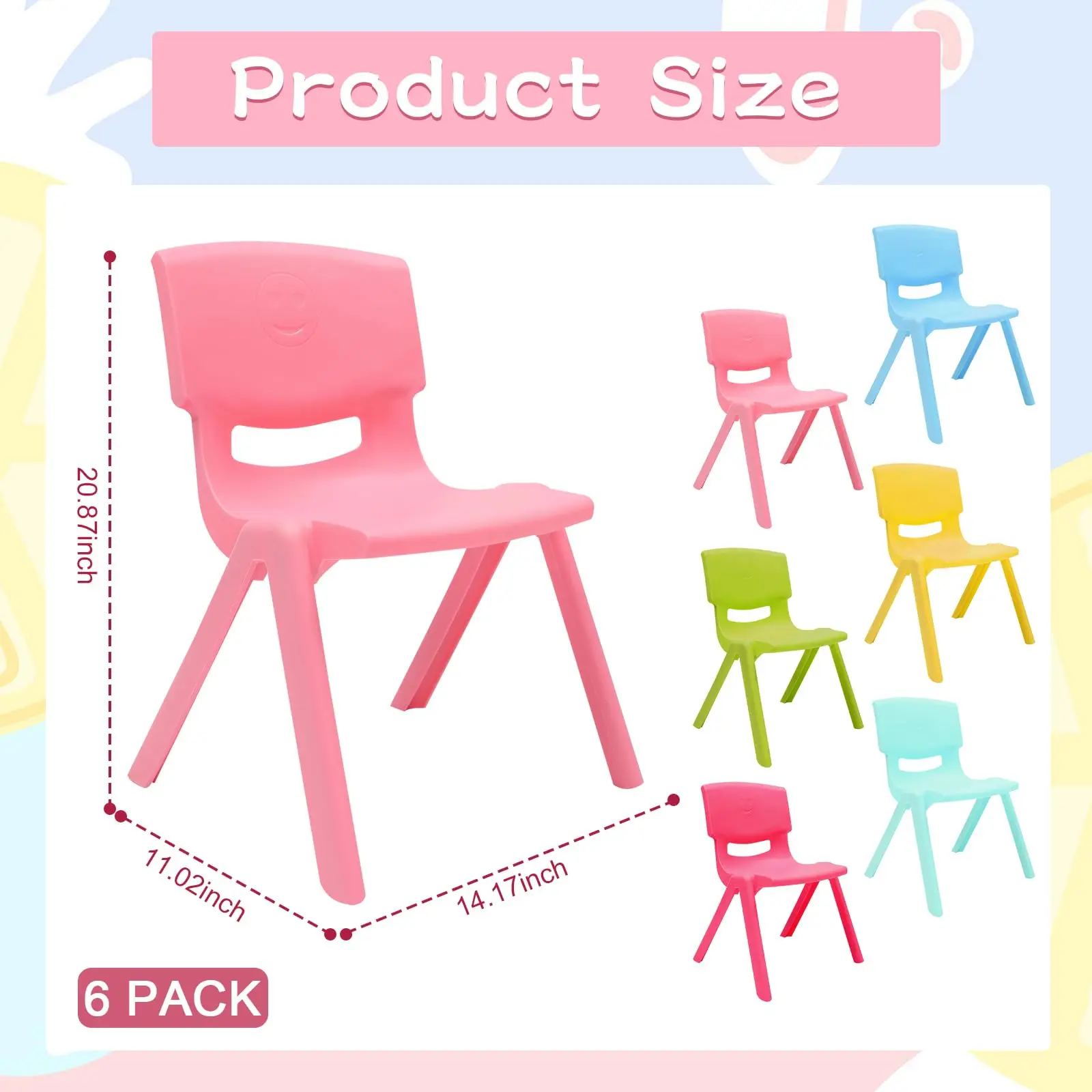 6 Pcs Colorful Stackable School Chairs with 11Inch Seat Height Colorful Plastic Classrooms Chair Stacking Stools Kids Learning C