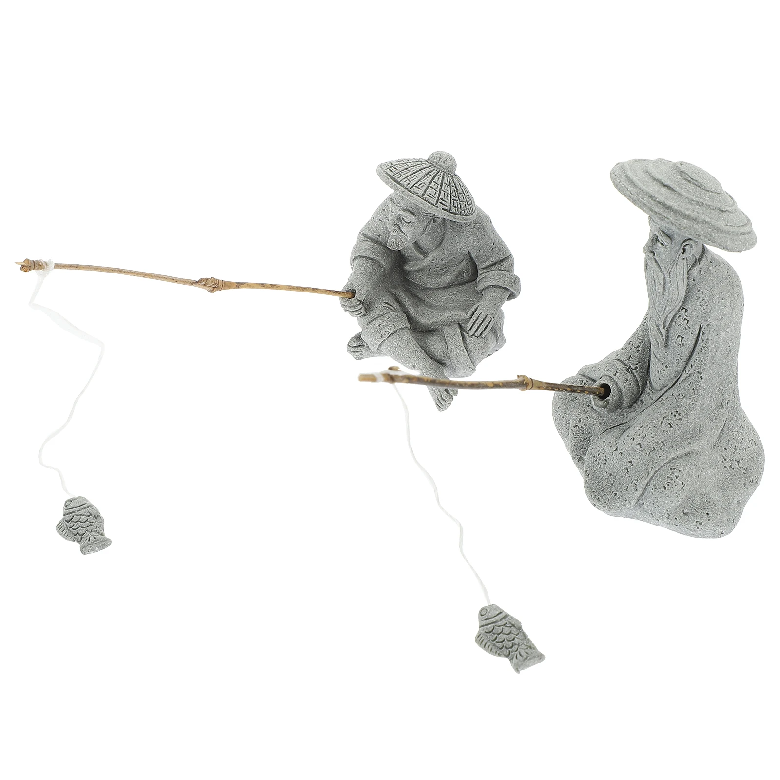 

1 set Fishing Clay Figure Fisherman Statue Mini Sandstone Sculpture Aquarium Decor Garden Ornament Bonsai Adornment Lightweight