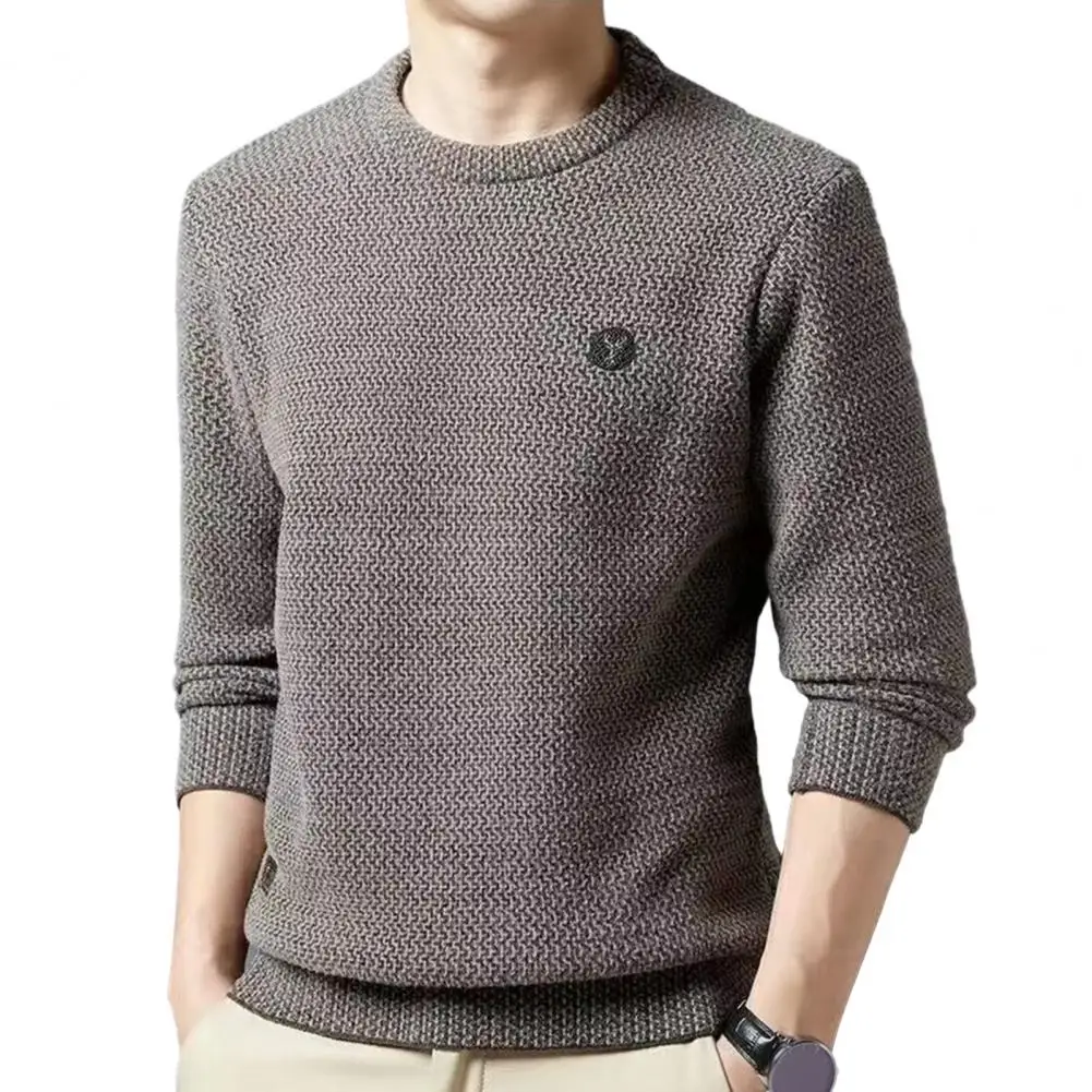 Fall Winter Men Sweater Round Neck Thick Warm Knitted Top Solid Color Elastic Pullover Soft Men Sweater For Daily