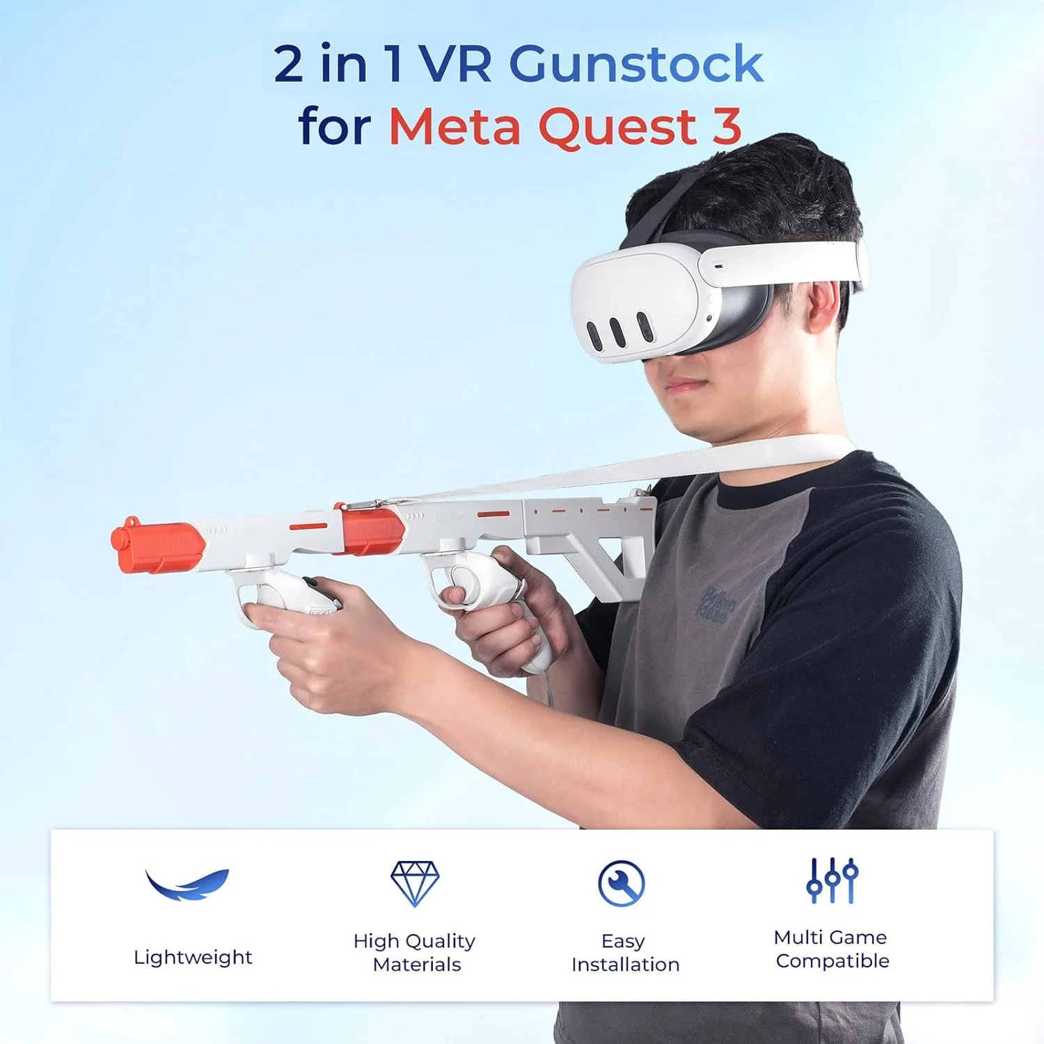 

VR Gun Stock для Meta Quest 3/3S VR-стрелялка, игровые аксессуары, улучшенный шутер, игровой опыт, контроллер, ручки для Quest 3S/3