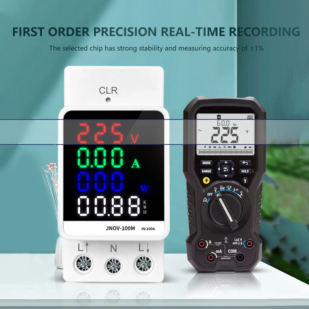 6IN1 Din Rail AC 70-270V 100A Voltage Current KWH Electric Energy Frequency Monitor Meter Voltmeter Ammeter Wattmeter 110V 230V