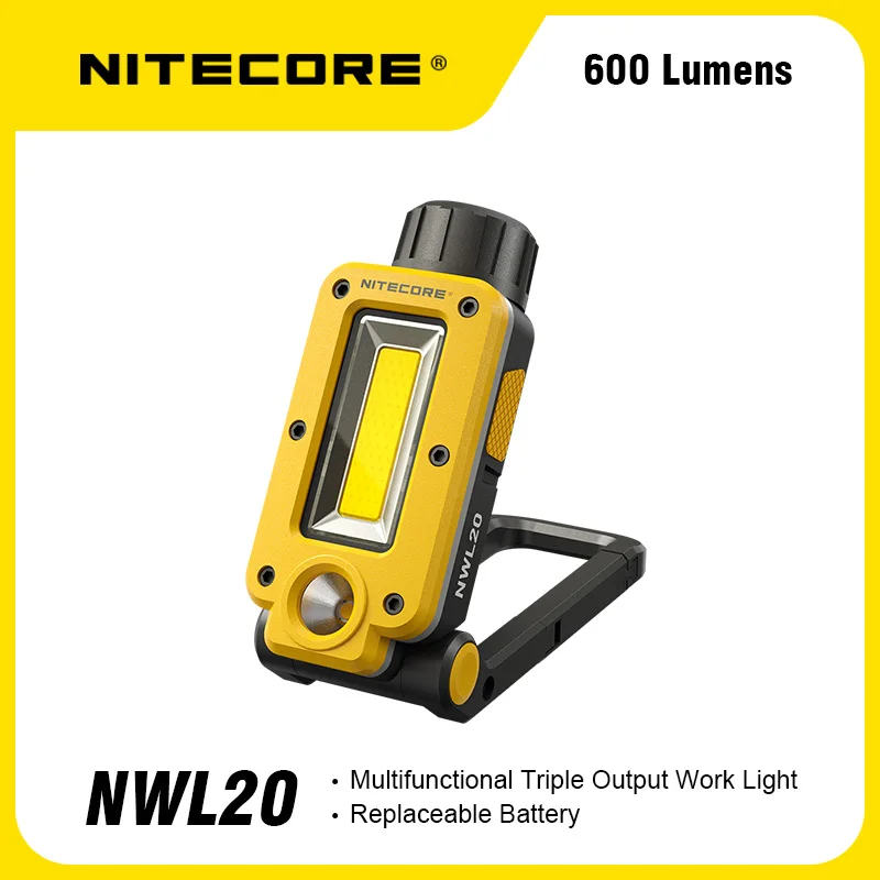 NITECORE NWL20 600 lumens Câble de charge USB-C Lampe de travail triple sortie multifonctionnelle