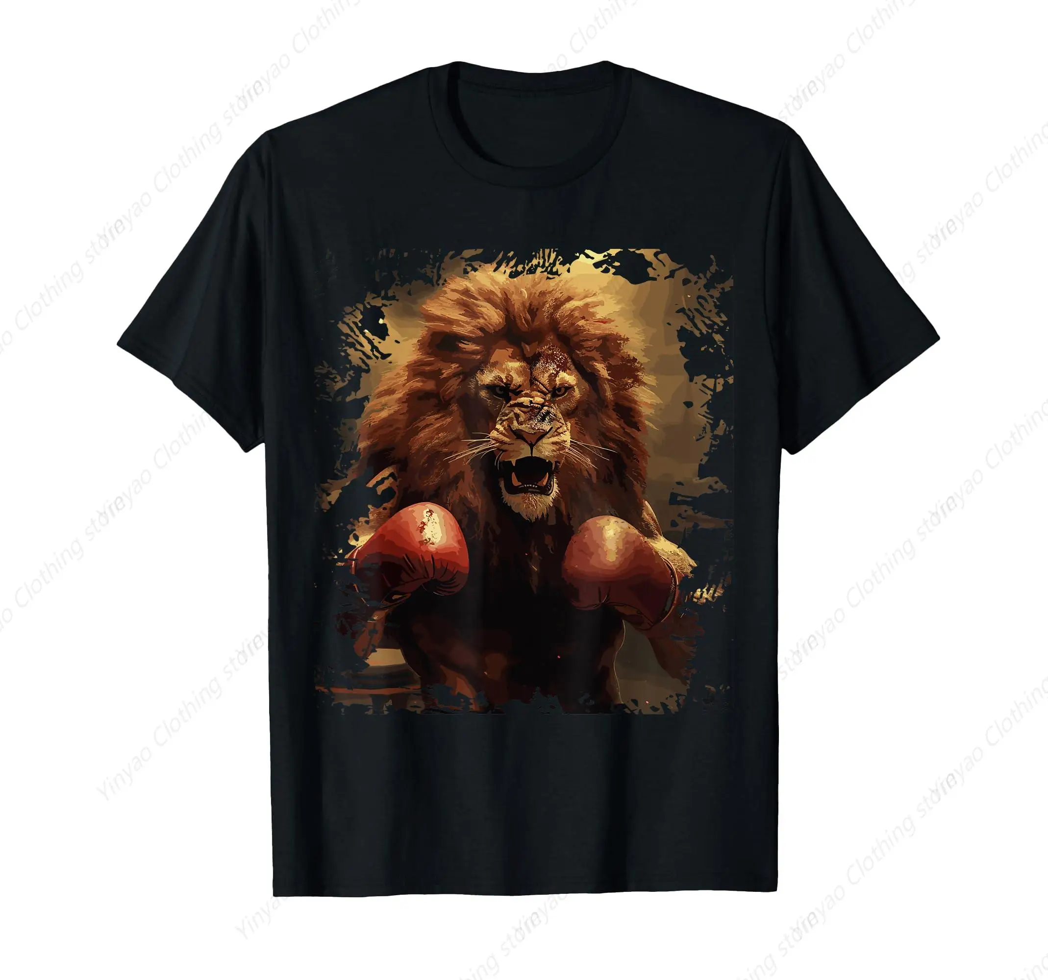 Retro boxing lion print men's boxer with sports boxing gloves men's T-shirt