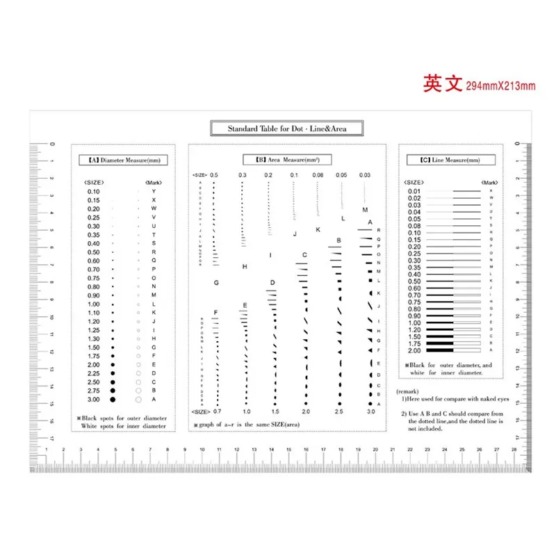 294x213mm Dot Area Line Standard Table High Transparent Soft PET Micrometer Calibration Film Ruler QC Defect Measurement Tool