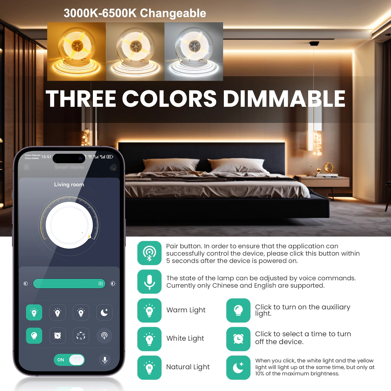 DC24V Bluetooth Dimmen Netzteil CCT Dimmbare COB LED Streifen Lichter Kit 576 leds/m RA90 APP Steuerung Flexible Band zimmer Dekor