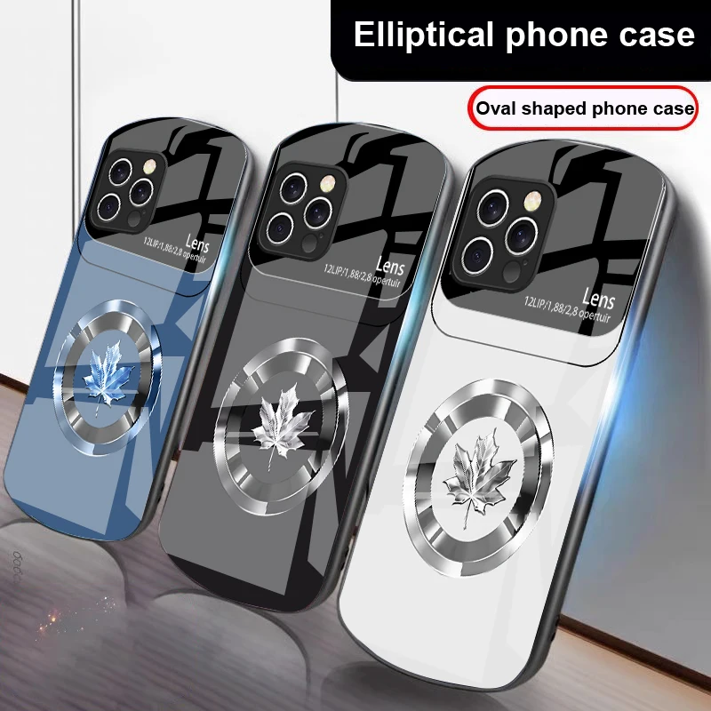 

Circle Maple Leaf For IPhone 16 Pro Max 15 Pro 14 13 12 Mini 11 XS Max XR 7 8 Plu SE 2022 Elliptical Glass Phone Case