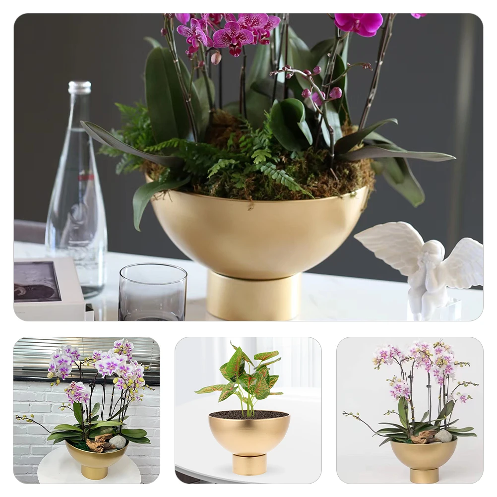 

Metal Flower Pot Large Opening High Base Planter for Desktop Cactus Succulents Decor Gardening Project Reusable
