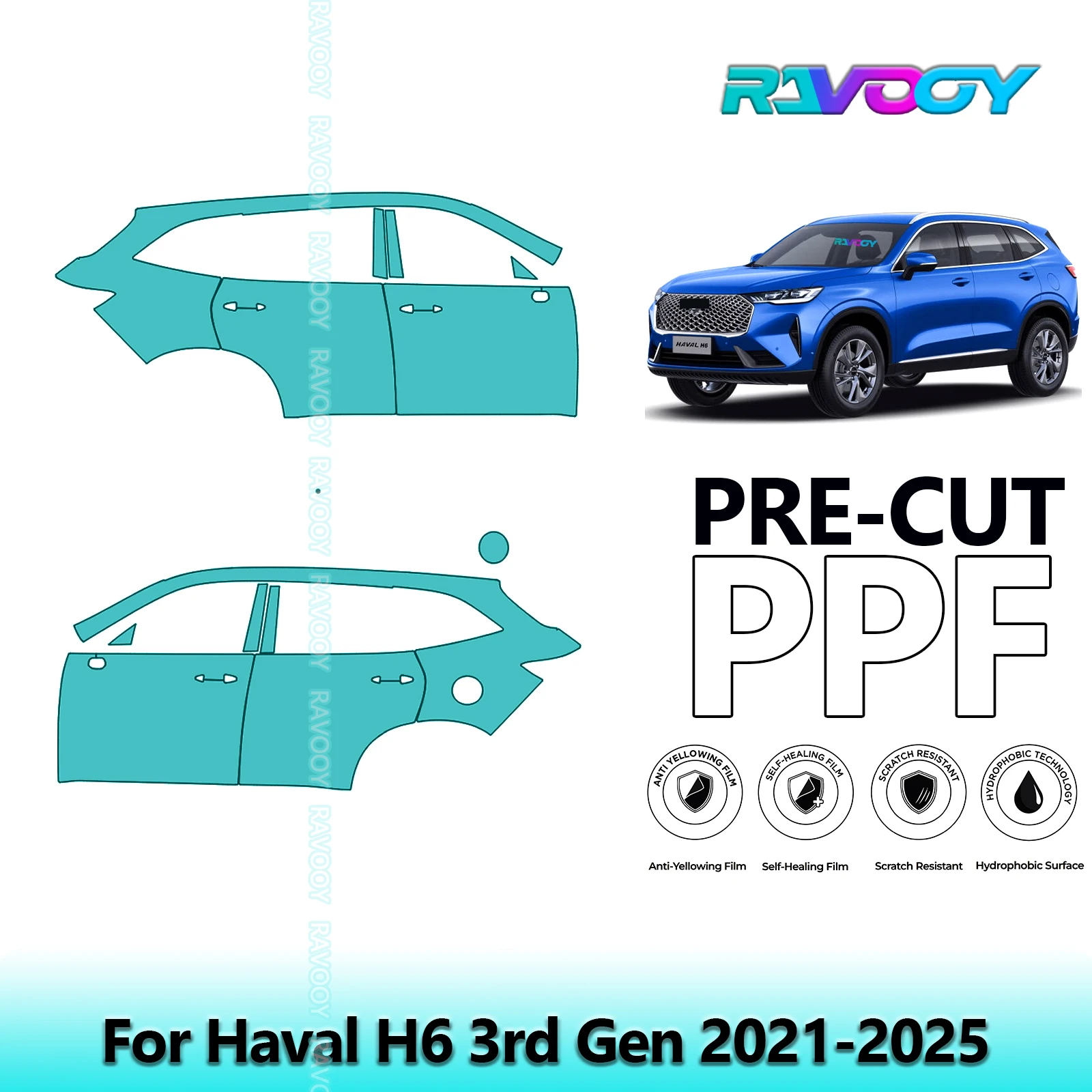 

For Haval H6 3rd Gen 2021-2025 8.5mil Clear Matte Pre-Cut PPF Door & A/B Pillar Kit TPU Paint Protection Film Set