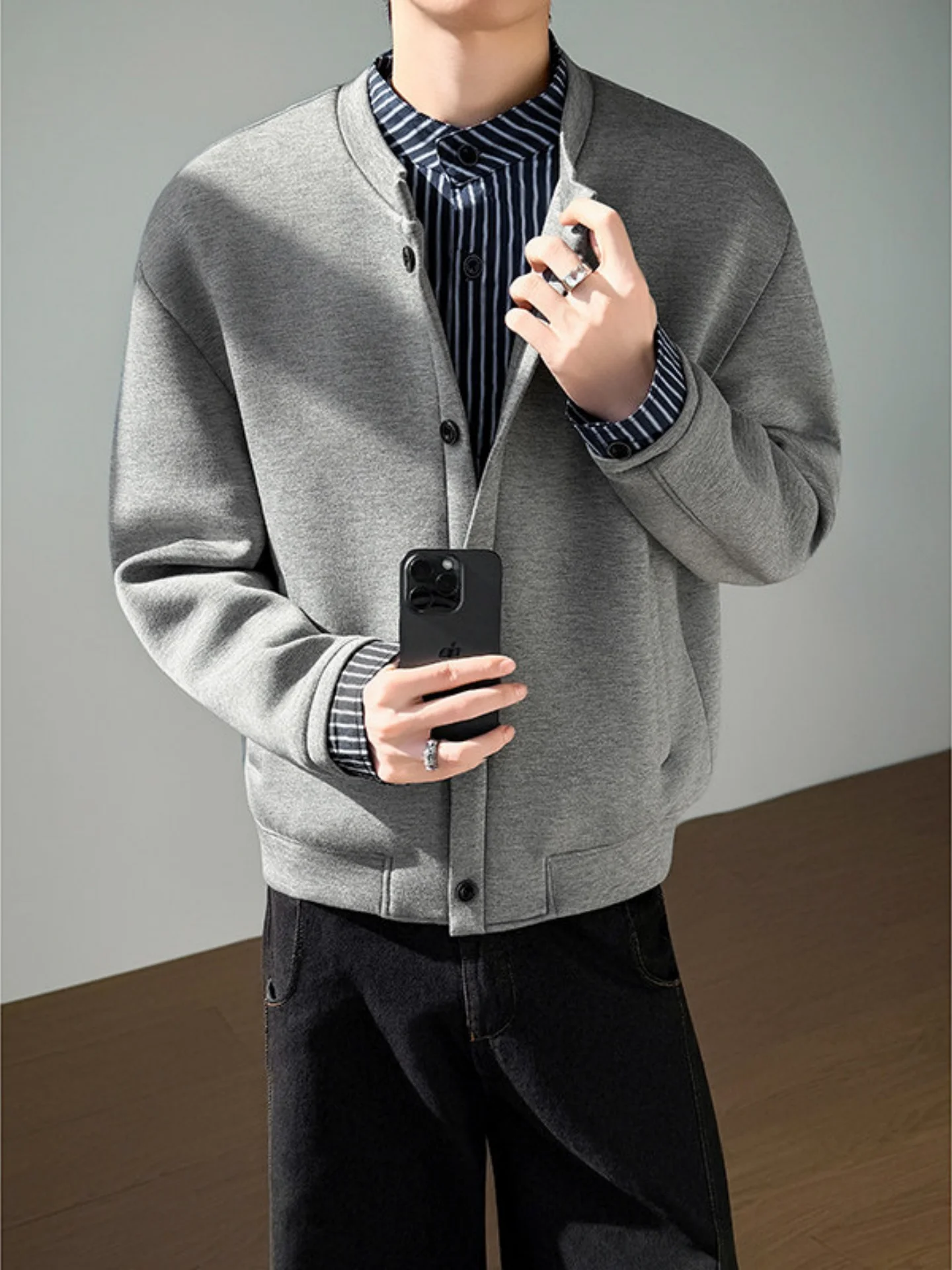 

Мужская демисезонная куртка Heavyweight с эффектом двухслойности, без капюшона, с круглым вырезом, в полоску, модная, в городском стиле