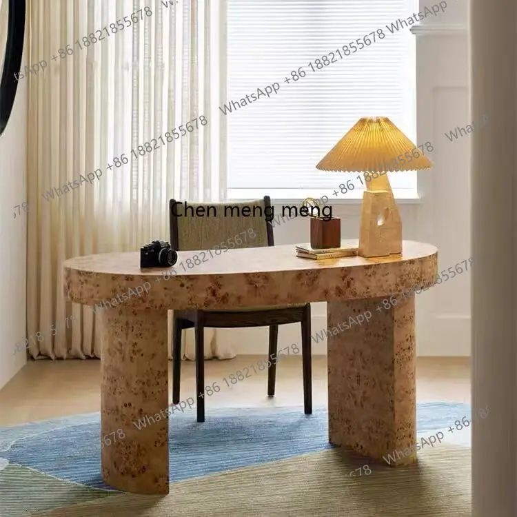 

French retro ash wood solid wood living room study, creative office desk special-shaped swirling wood