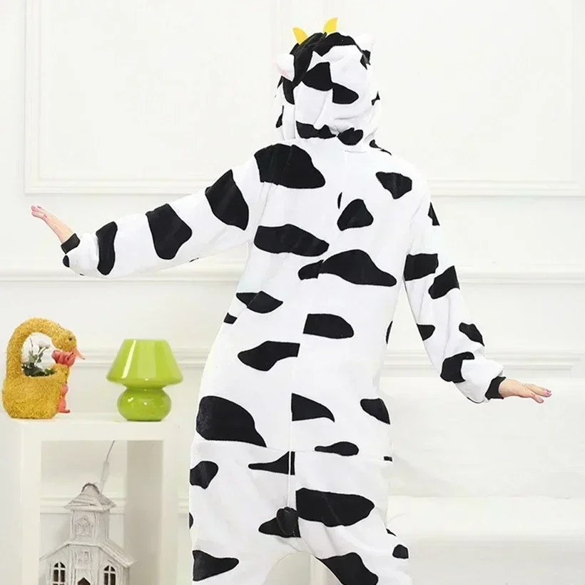 New Anime Cow Plush Flannel Pajamas Cartoon Animal Costume Suit Long Sleeved Winter Soft Warm Home Clothes Children Gift