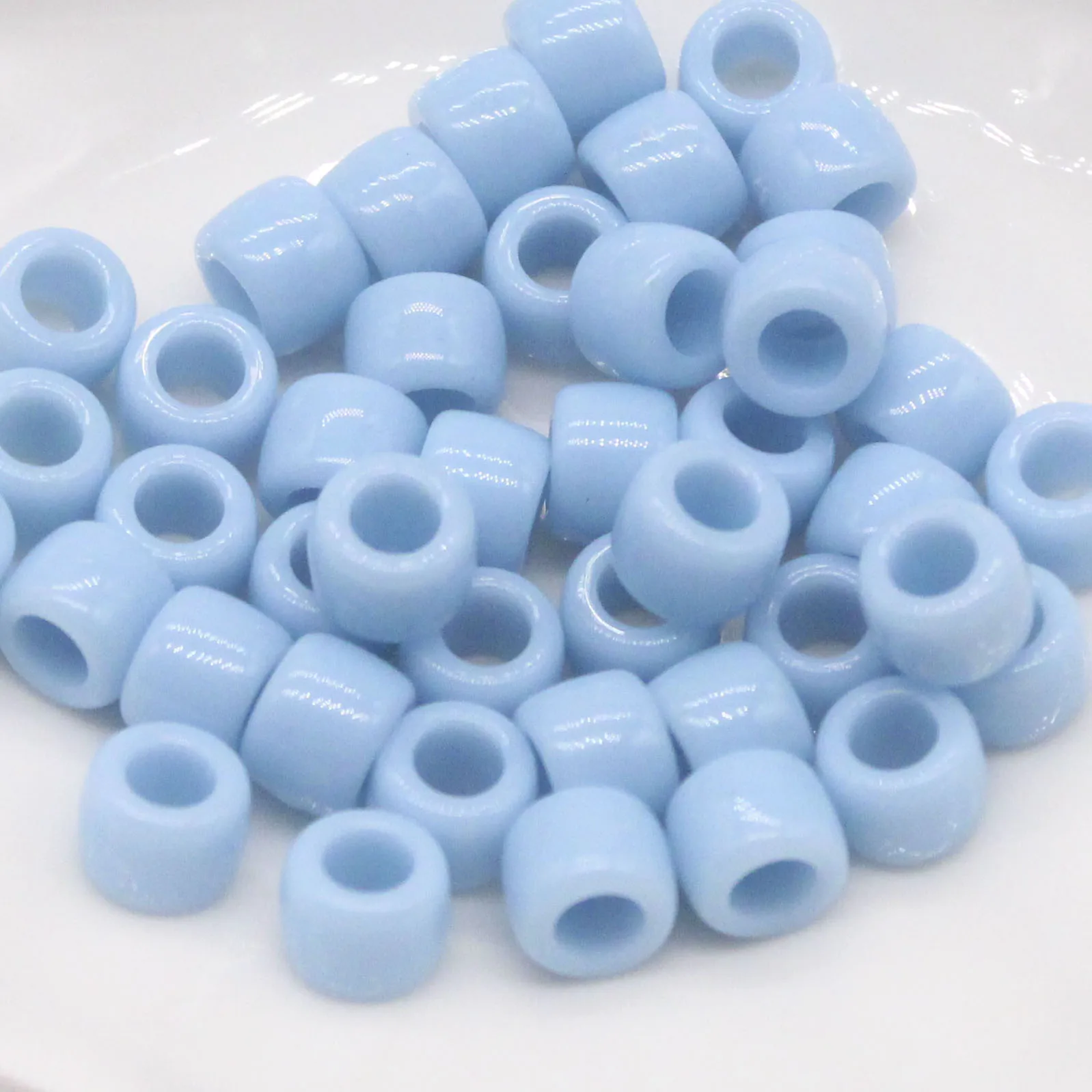 100PCS 6*9MM Blue Pony Beads Fashion Big Hole Beads Kids DIY Bracelet Necklace Making HandCrafts Girls Hair Beads Wholesale