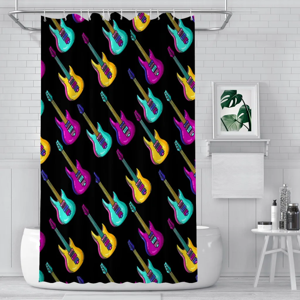 Guitar Piano Drum Bathroom Shower Curtains Music Notes Waterproof Partition Creative Home Decor Bathroom Accessories