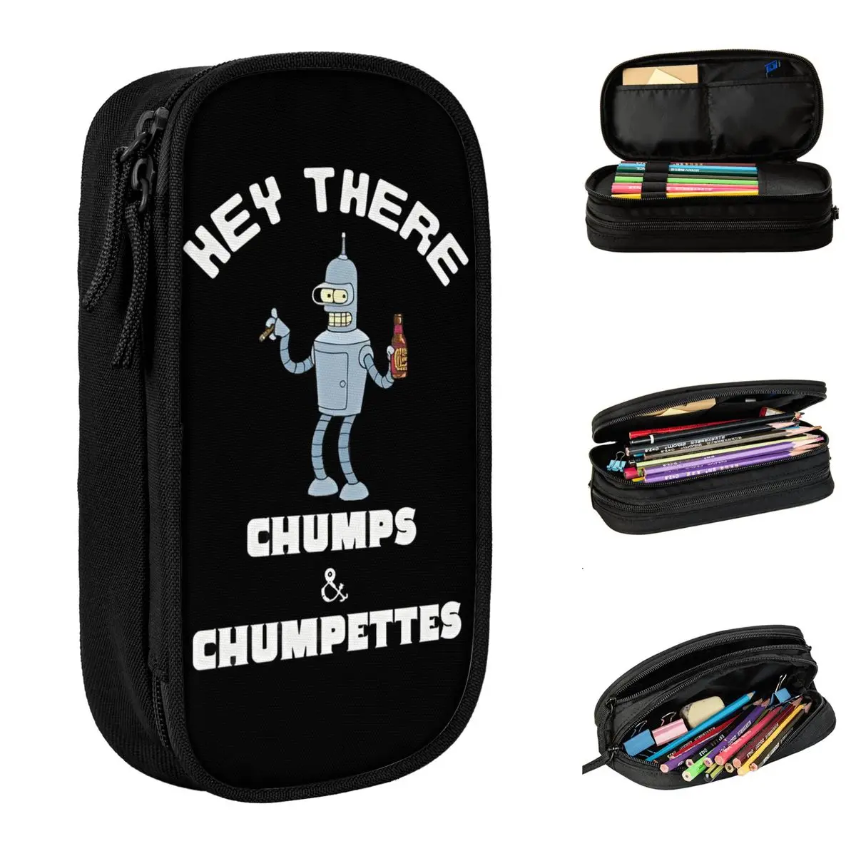 Futuramaed dobrado lápis casos caixa de caneta para menina menino grandes sacos de armazenamento material escolar presente papelaria