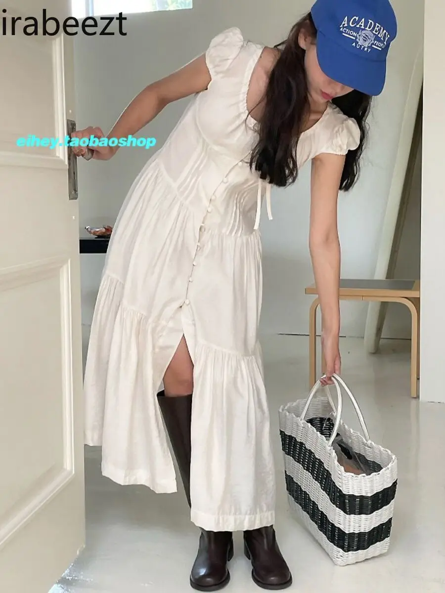 Palace Sense Retro Ethereal Fairy Low Saturation Ash Powder Lace-up Long Dress Woman LOOSE FIT Vestidos De Noche Juveniles