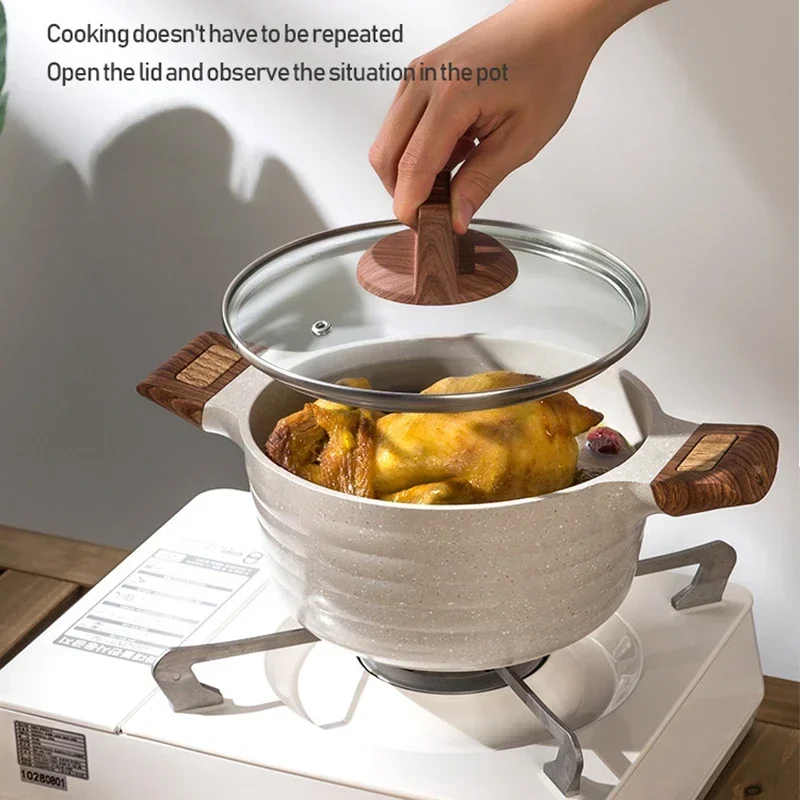 

24cm Stew Pot With Lid Wooden Handle Soup Stock Pot Multicooker Kitchenware Multi-functional Double Ear Cooking Pots For Kitchen