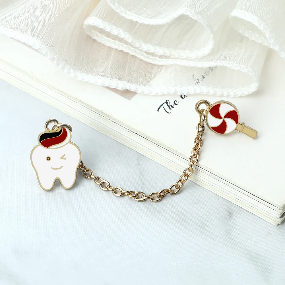 Healthy Teeth Toothpaste Brooches for Kids Cartoon Mini Lollipop Chain Enamel Creative Bag Jacket Badge Lapel Pins Jewelry Gifts