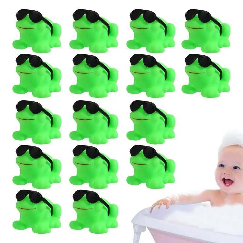 Frog Squeak Toy 16pcs Sound Swim Tub Toy Rubber Mini Frog Toys Bulk Small Green Frog Toys Sunglasses Design For Shower Tub