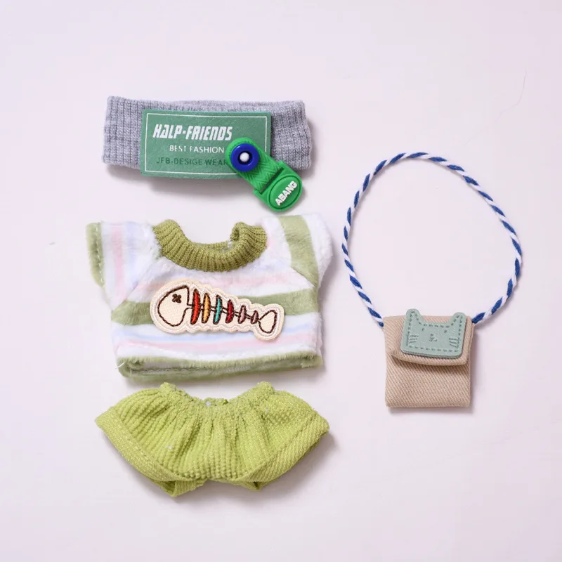 

Одежда для куклы Labubu 10 см, 4-е поколение 4,0, мини-наряд из рыбьей кости с повязкой на голову и маленькой сумкой