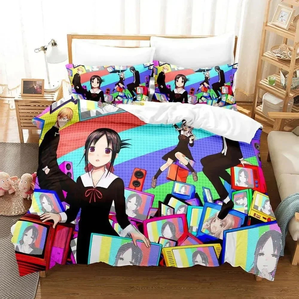 

3D Print Anime Kawaii Girls Kaguya-sama Love is War Bedding Set Cartoon Anime three-piece set Adult Kid Bedroom Duvet cover Sets