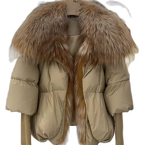 2023 Winter Frauen Puffer Mantel Große Echt Fox Pelz Kragen Dicke Luxus Parkas Oberbekleidung Weibliche 90% Weiße Ente Unten jacke