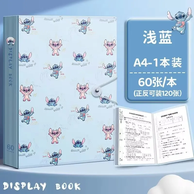 60pages Disney Anime Lilo And Stitch A4 Storage Book Mickey Large-capacity Document Storage Book Student Test Paper Bag Gift