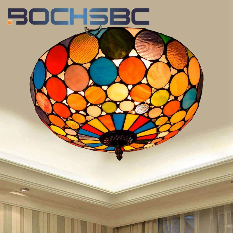 BOCHSBC Tiffany style stained glass Glitter 16 inch ceiling light for the living room bedroom hallway balcony LED decor