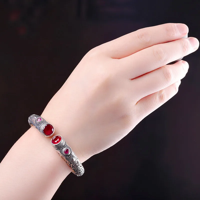 New Arrival Natural Crystal Stone Ruby Luxury Bracelet 925 Sterling Silver Bangles For Women Bangle Bracelet Fine Jewelry Gift