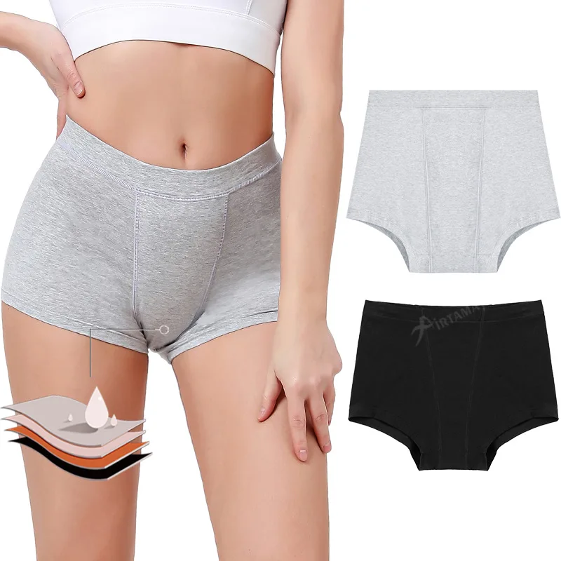 

Women's Physiological Boxers Girls Menstrual Panties Ladies Period Leak Proof Underwear Mid Waist Breathable Femme Boyshorts