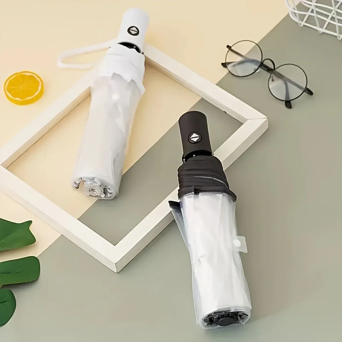 Korean Transparent Folding Umbrella Automatic Open Close Three Fold Mori Style Portable for Students Workers Commuters Rain Sun