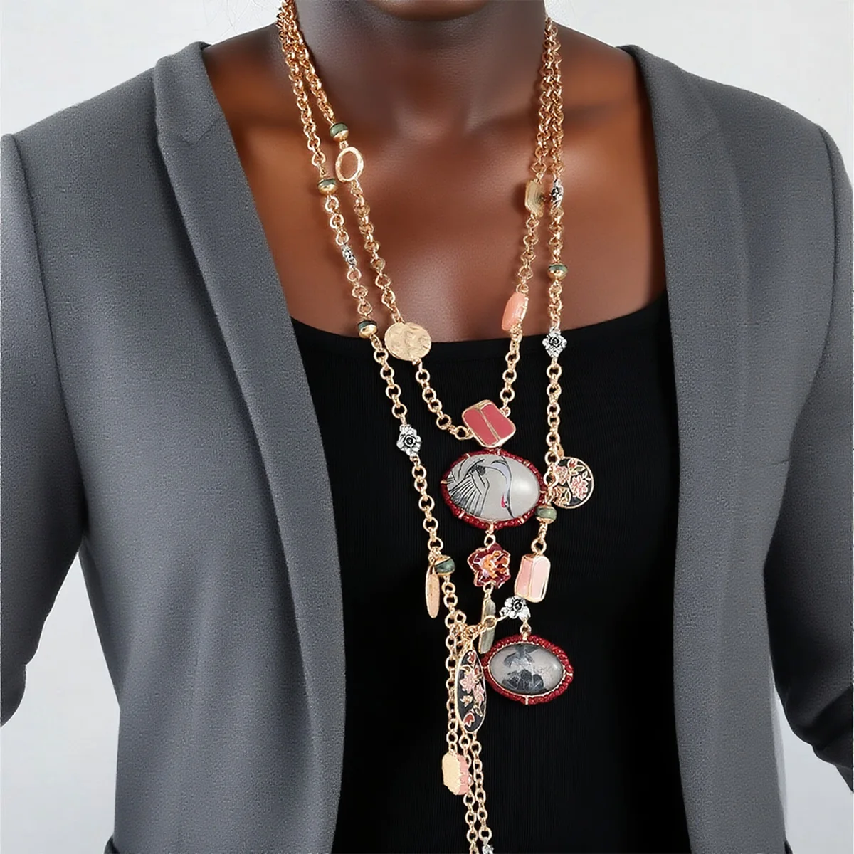 

2025 New ZAA Personality Geometric Resin Pendant Necklace for Women Holiday Party Jewelry Gifts