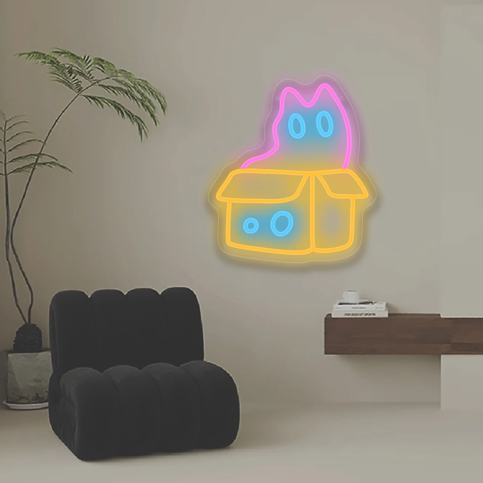 

Неоновая вывеска «Милый кот в коробке» (розово-желтая LED-подсветка) – настенный декор для спальни, гостиной, бара, кафе. Эстетичный ночник, подарок для любителей милых кошек.