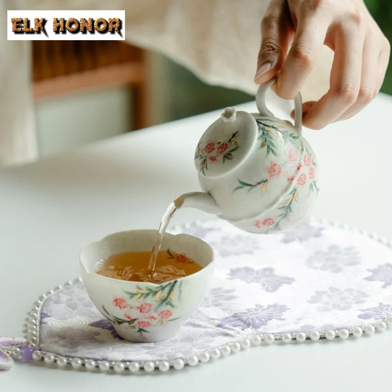 85ml Hand-painted Peach Blossom Teacup Antique Tea Bowl Tea Cup Set Tea-tasting Meditation Cup Jianzhan Master Cups Drinkware