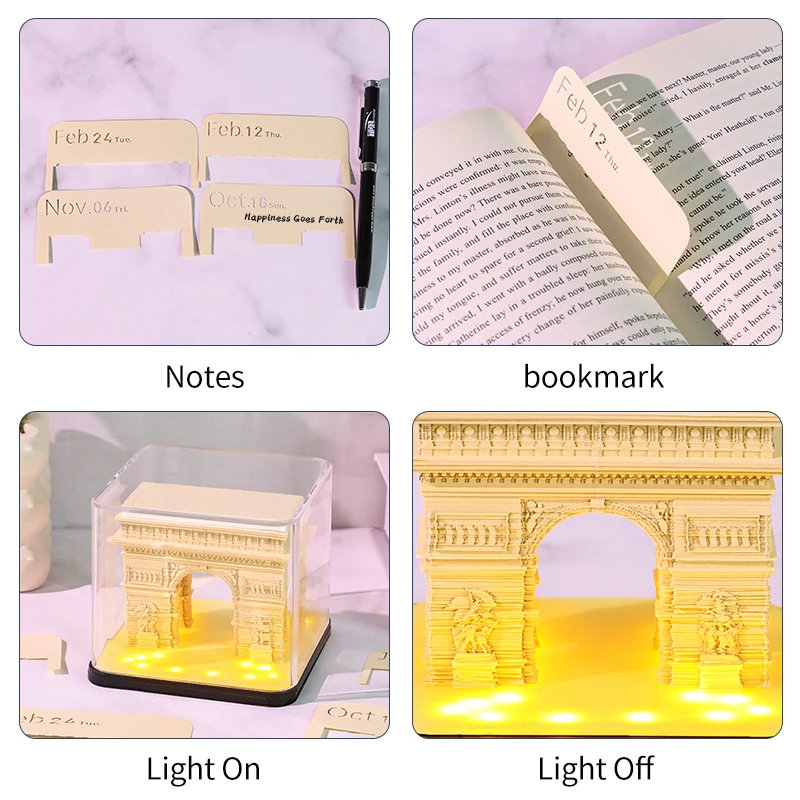3D Tear-away Calendar Paper Carving Art Memo Pad Notepad Gift Christmas Time Piece Calendar 2026 Desk Calendar With LED Light