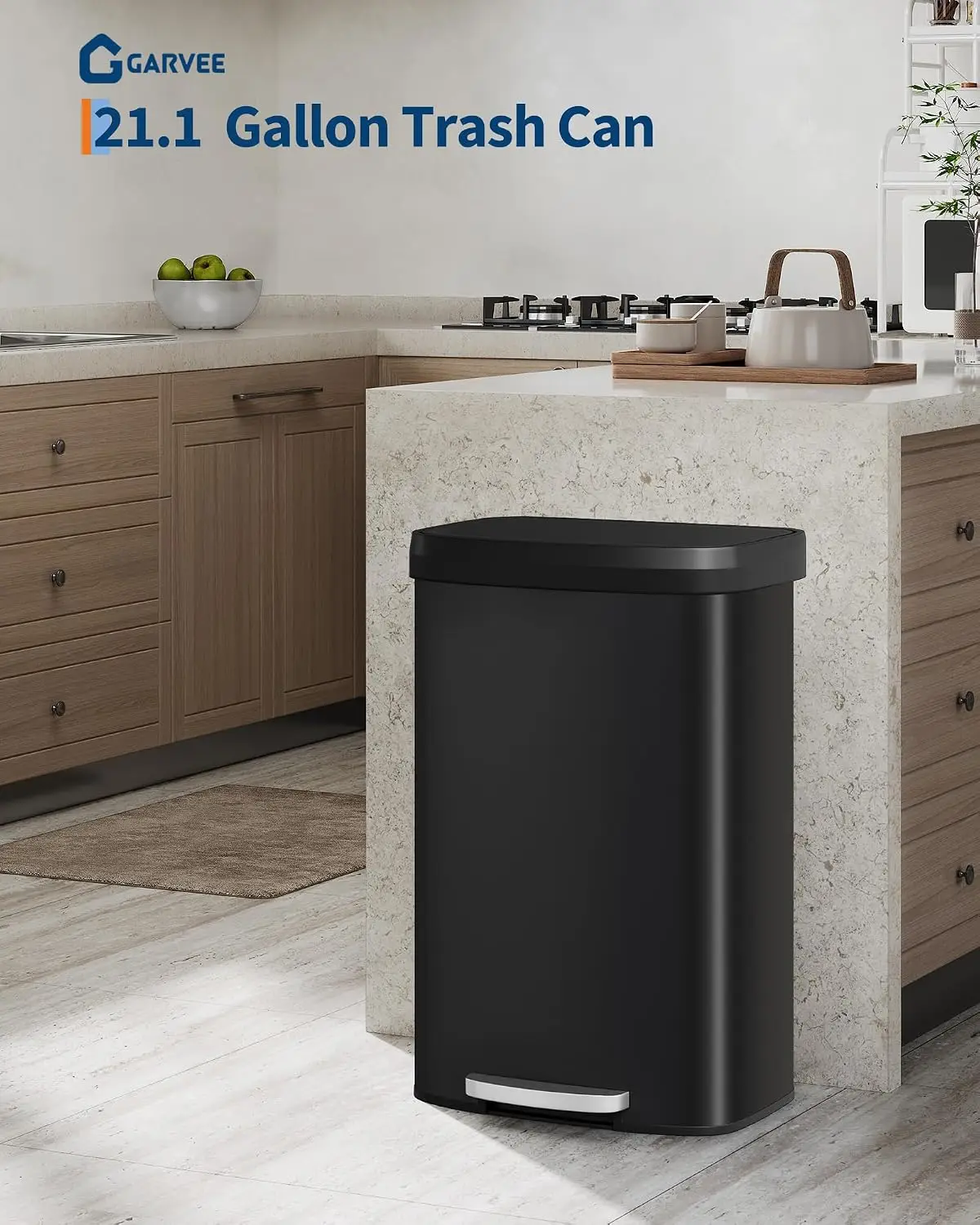 80 L Metal Trash Can  with Peda Large Garbage Bin for Kitchen Waste Can for Bedroom Living Room Paper Basket Cleaning Supplies Waterproof