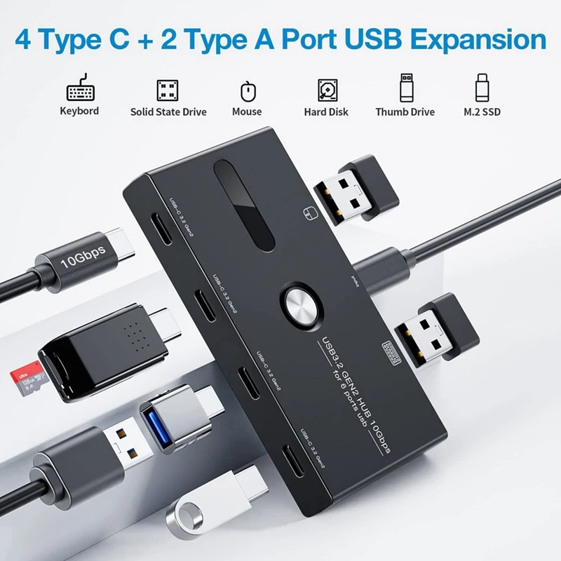 6 포트 USB C 분배기, PC, 노트북, 허브 허브 3.2 Gen2 4 포트 USB C 분배기용 USB C-USB C 허브