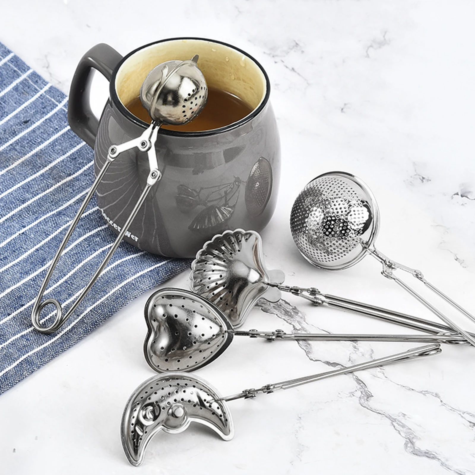 

5pcs Stainless Steel Tea Infusers Reusable Fine Mesh Filter For Loose Leaf Tea Hot Pot Soup Cooking Infuser Spice Strainer