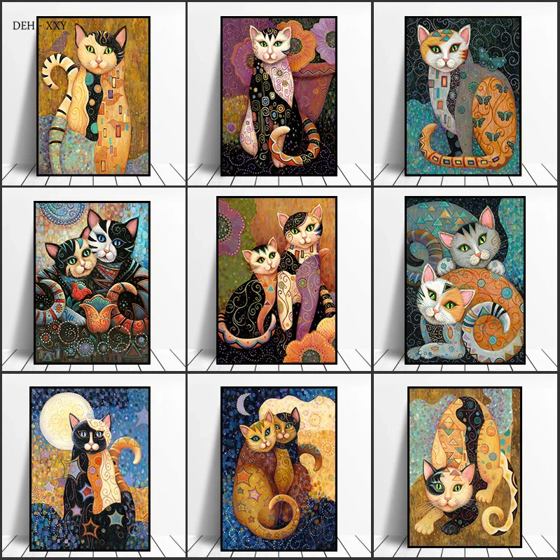 

Vintage Cats Canvas Oil Painiting Poster and Prints Abstract Cute Animals Wall Art Pictures Home Living Room Decoration Painting