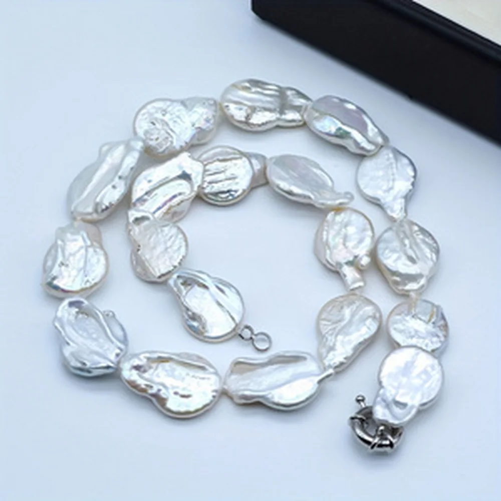 White Baroque Necklace Natural Coin Drop Shape Pearl Necklace Design Exaggerated Women Necklaces Free Shipping Mom Gifts