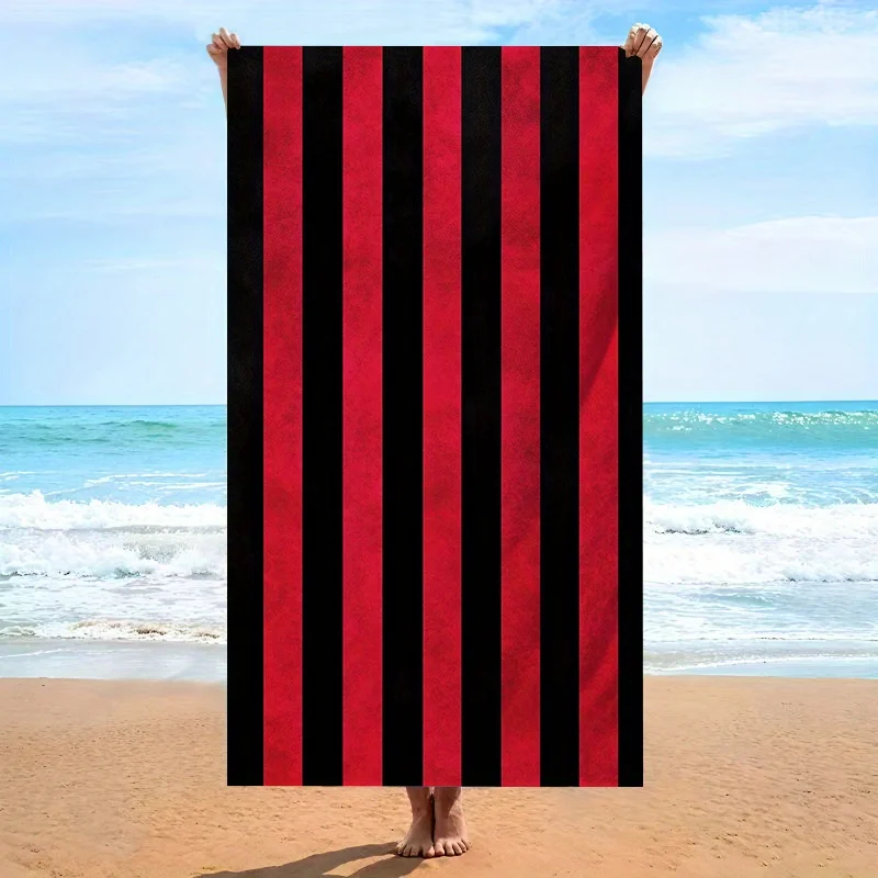 Bold Faded Red and Black Striped Beach Towel Microfiber Soft Quick Drying Bath Towel for Swimming Modern Textile Design