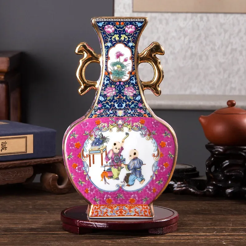 for Jingdezhen Ceramics Floor to Ceiling Vase Chinese Living Room Ornament Decoration Antique Enamel Color Vase New Year Gift