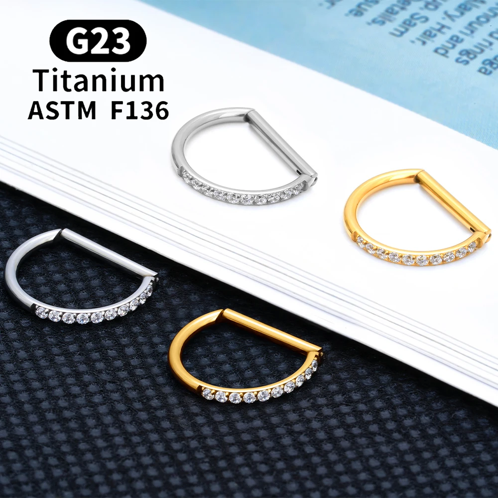 G23 Titanium Round Hoop D Shape Nose Ring Daith Heart Earring 16G CZ  Hinged Segment Ear Tragus Cartilage Helix Piercing Jewelry